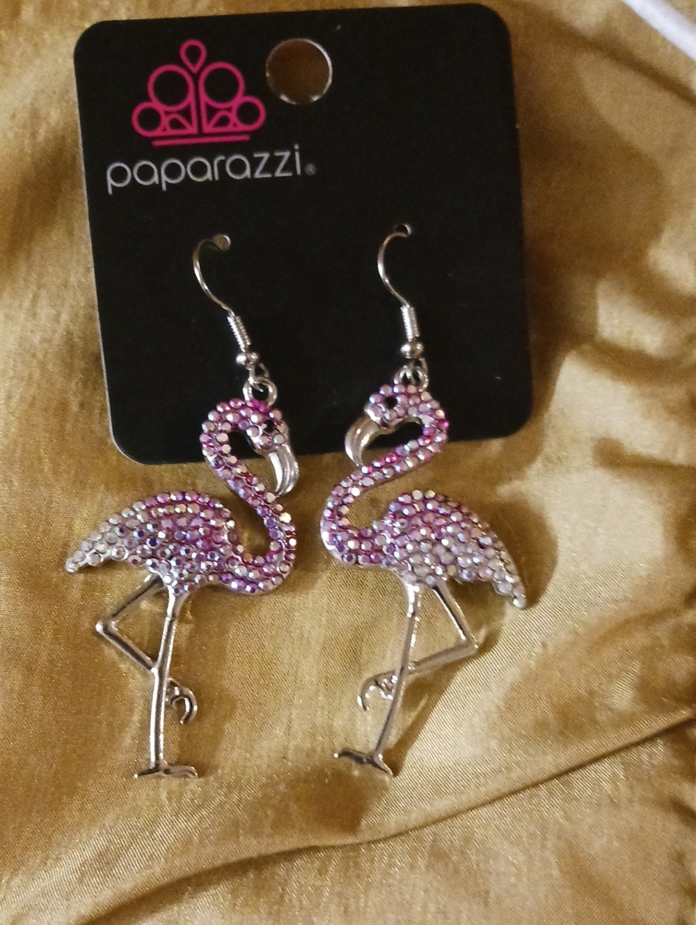 Paparazzi Pink and Silver Flamingo Crystal Dangle Earrings